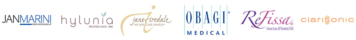 We're proud to carry Jan Marini, Hylunia, Jane Iredale, Obagi, Refissa, and Clarisonic